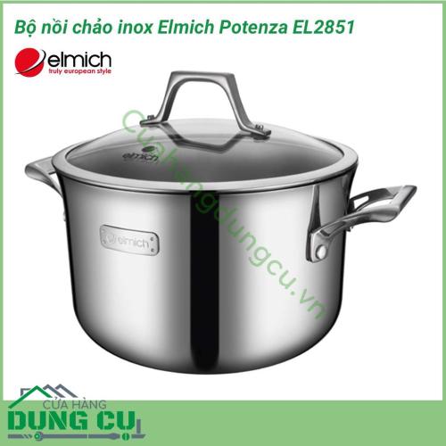 Bộ nồi chảo inox Elmich Potenza EL2851 được thiết kế đa dạng kích thước, tiện dụng. Chất liệu Inox 304 cao cấp, bền bỉ, chống ăn mòn cao, dễ dàng vệ sinh, an toàn cho sức khỏe. Sản phẩm sử dụng cho mọi loại bếp.