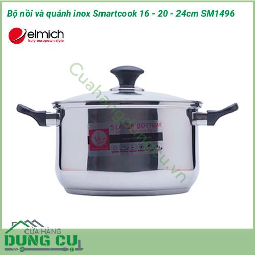 Bộ nồi và quánh inox Smartcook 16cm, 20cm, 24cm SM1496 được làm hoàn toàn từ inox 304 cao cấp có tác dụng chống oxy hóa rất tốt, chất liệu này sẽ giữ cho thực phẩm tươi ngon như ban đầu và không sản sinh ra những chất có hại.