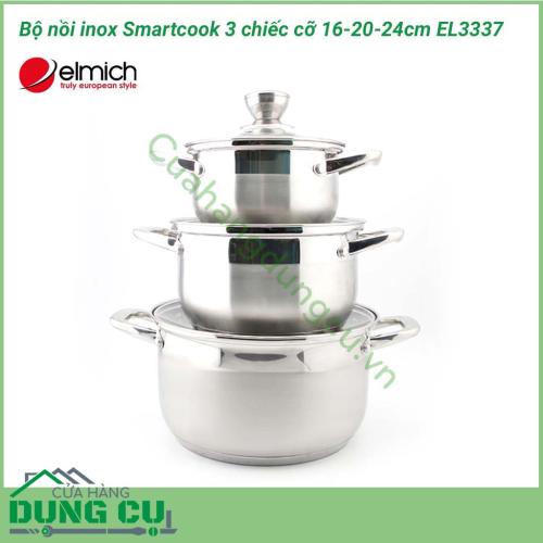 Bộ nồi inox Smartcook 3 chiếc cỡ 16- 20-24cm EL3337 là vật dụng không thể thiếu trong gian bếp của mỗi  gia đình. Bộ nồi Smartcook được thiết kế với gam màu sang trọng, gồm 3 chiếc nồi với kích thước khác nhau