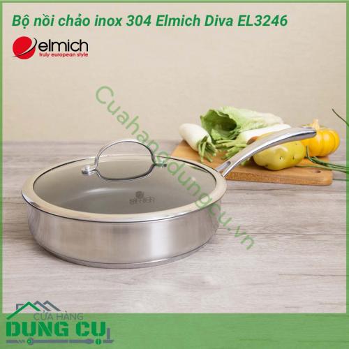 Bộ nồi - chảo - quánh inox 304 Elmich Diva EL3246 có thiết kế nhỏ gọn, hiện đại tiện lợi với 1 quánh 16cm, 2 nồi 20cm và 24cm, 1 chảo 26cm cùng màu sắc bắt mắt làm tôn thêm vẻ đẹp sang trọng cho căn bếp nhà bạn.