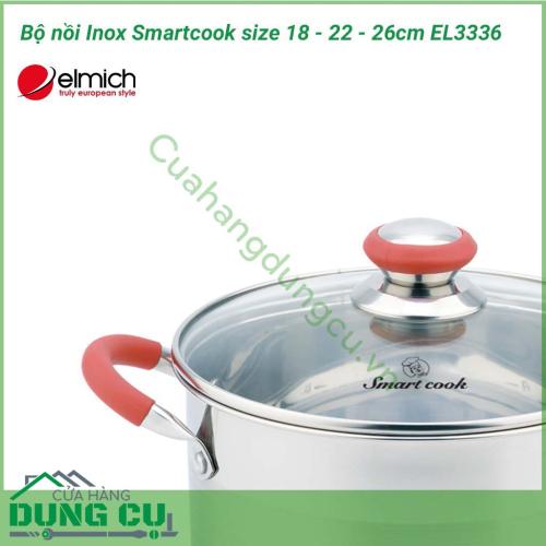 Bộ nồi inox Smartcook 3 chiếc cỡ 18 - 22 - 26cm EL3336 dùng được trên bếp từ. Với 3 chiếc nồi này bạn có thể nấu nhiều món ăn khác nhau cùng lúc hoặc có thể lựa chọn chiếc nồi cho phù hợp với lượng thực phẩm nấu. 