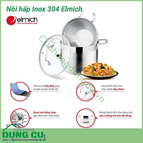 Nồi hấp inox 304 Elmich 26cm EL3361 với cấu trúc đáy 5 lớp, giúp truyền và giữ nhiệt tốt. Nồi được tráng lớp đáy từ nên không kén bếp, sử dụng được trên tất cả các bếp như bếp từ, bếp ga, bếp hồng ngoại,...