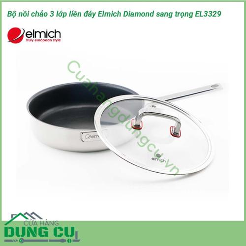 Bộ nồi chảo sang trọng 3 lớp liền đáy Elmich Diamond EL3329 thiết kế sang trọng và hiện đại, sử dụng được trên tất cả các loại bếp. Bên cạnh đó, bộ sản phẩm được làm từ chất liệu Inox bền, đẹp, truyền nhiệt và giữ nhiệt tối ưu, an toàn cho sức khỏe.