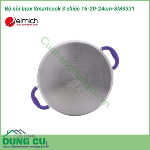 Bộ nồi inox Smartcook 3 chiếc cỡ 16cm, 20cm, 24cm-SM3331 làm bằng inox 201 hay thép không gỉ 18/8 không tác dụng với thức ăn, không thôi nhiễm giải phóng các chất có hại cho sức khỏe.