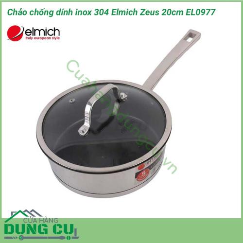 Chảo chống dính inox 304 Elmich Zeus 20cm EL0977 được làm từ chất liệu inox 304 cao cấp, bền đẹp; thiết kế hiện đại với tay cầm dài chống nóng, nắp đậy bằng kính cường lực trong suốt. 