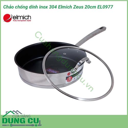 Chảo chống dính inox 304 Elmich Zeus 20cm EL0977 được làm từ chất liệu inox 304 cao cấp, bền đẹp; thiết kế hiện đại với tay cầm dài chống nóng, nắp đậy bằng kính cường lực trong suốt. 