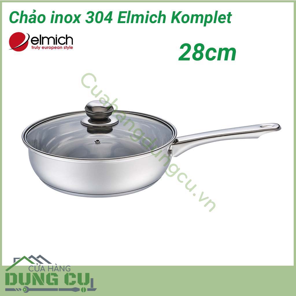 Chảo inox 304 Elmich Komplet 28cm EL3139 được làm từ inox 304, chống ăn mòn cao, không tác dụng với thức ăn, không thôi nhiễm, giải phóng các chất độc hại, đảm bảo an toàn cho sức khỏe người sử dụng.