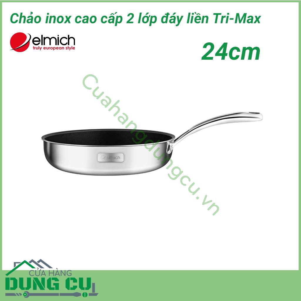 Chảo inox cao cấp 2 lớp đáy liền Tri-Max 24cm