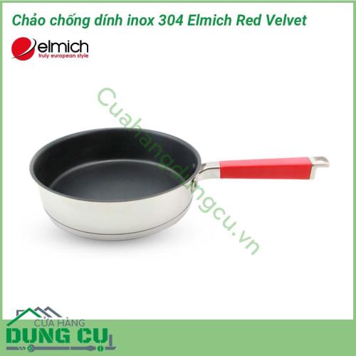 Chảo chống dính inox 304 Elmich Red Velvet 24cm EL3250 được làm từ inox 304 có khả năng chịu nhiệt, truyền nhiệt nhanh và giữ nhiệt lâu, giảm thiểu cháy thực phẩm, giữ nguyên được vitamin và khoáng chất trong các món xào rán.