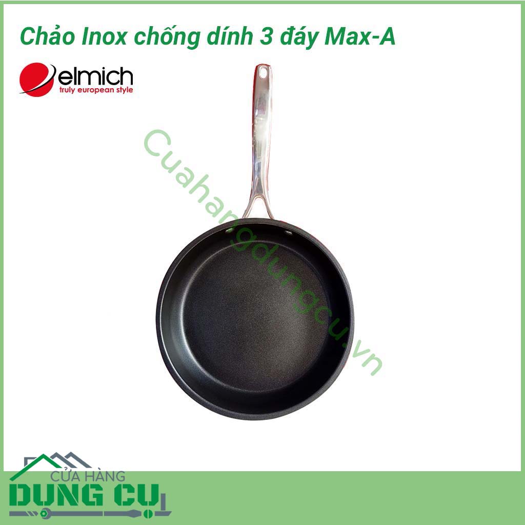 Chảo inox chống dính 3 đáy Max A EL3762 size 24cm được làm từ chất liệu cao cấp với lớp trong cùng là inox 304 tiêu chuẩn dành riêng cho thực phẩm, không gỉ, chống bám bẩn tối ưu, an toàn cho sức khỏe.