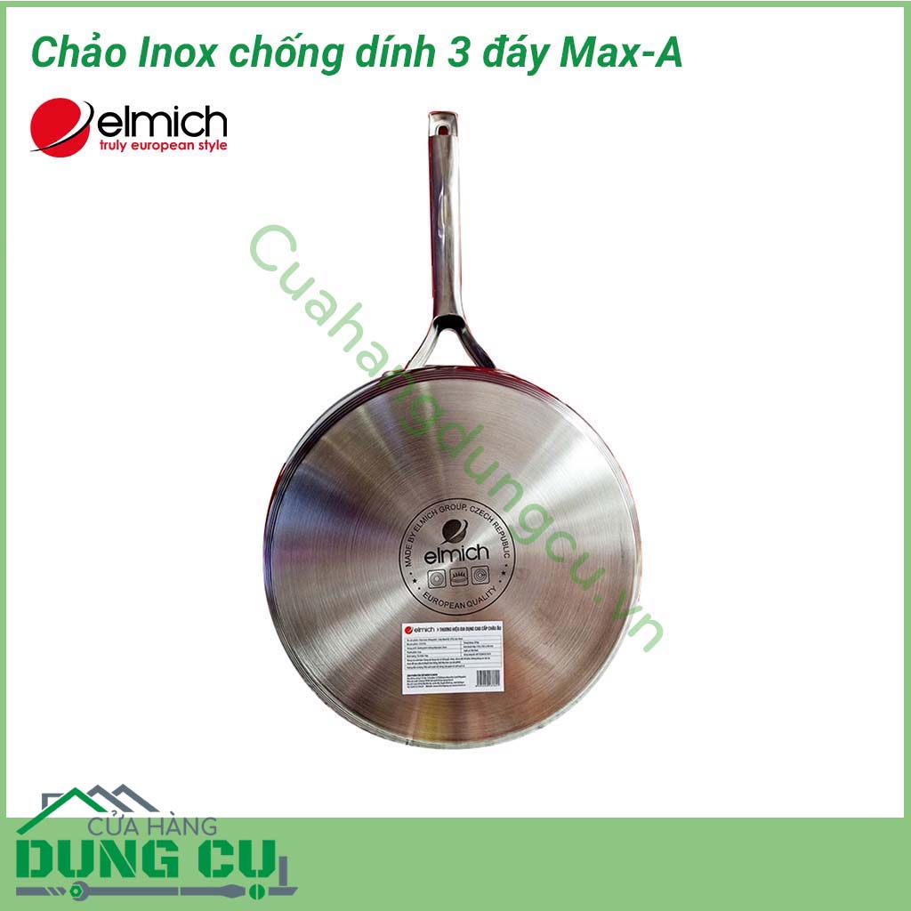 Chảo inox chống dính 3 đáy Max A EL3762 size 24cm được làm từ chất liệu cao cấp với lớp trong cùng là inox 304 tiêu chuẩn dành riêng cho thực phẩm, không gỉ, chống bám bẩn tối ưu, an toàn cho sức khỏe.