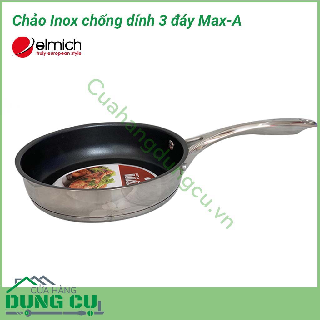 Chảo inox chống dính 3 đáy Max A EL3762 size 24cm được làm từ chất liệu cao cấp với lớp trong cùng là inox 304 tiêu chuẩn dành riêng cho thực phẩm, không gỉ, chống bám bẩn tối ưu, an toàn cho sức khỏe.