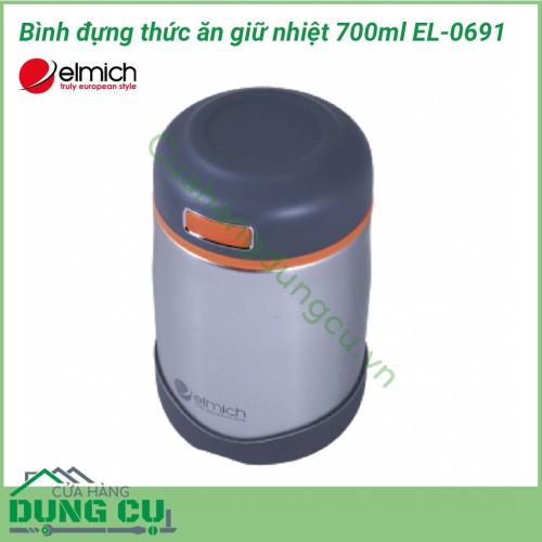 Bình đựng thức ăn giữ nhiệt 700ml EL-0691 được làm bằng thép không gỉ độ bền cao, sáng bóng và trơn nhẵn chống bám dính tốt, an toàn cho sức khỏe. Bình nhỏ gọn dễ mang theo khi di chuyển.