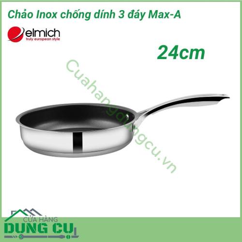 Chảo inox chống dính 3 đáy Max A EL3762 size 24cm được làm từ chất liệu cao cấp với lớp trong cùng là inox 304 tiêu chuẩn dành riêng cho thực phẩm, không gỉ, chống bám bẩn tối ưu, an toàn cho sức khỏe.