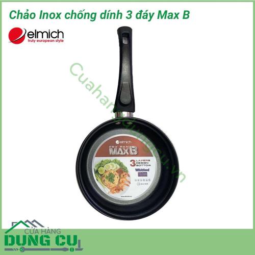 Chảo inox chống dính 3 đáy Max B EL3766 size 20cm bắt nhiệt nhanh và tỏa nhiệt đều từ thành và đáy. Chất liệu cao cấp, lớp trong cùng là lớp phủ chống dính Quaitalium của Whitford, tuyệt đối an toàn cho sức khỏe, dễ dàng vệ sinh.