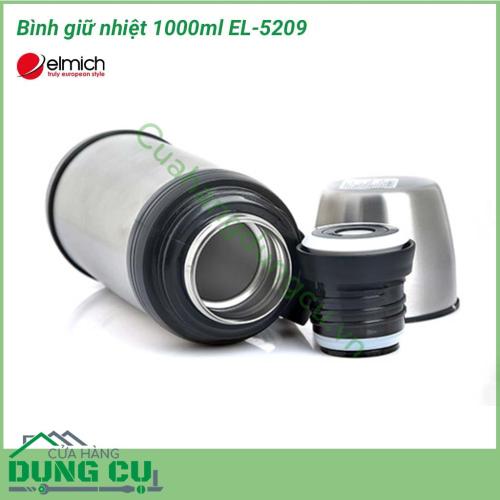 Phích giữ nhiệt 1000ml EL-5209 có phần vỏ và ruột được sản xuất bằng inox bền bỉ, chống biến dạng, gỉ sét; viên nắp bằng nhựa và silicone chất lượng, không phôi nhiễm chất độc hại, đảm bảo an toàn cho sức khỏe người sử dụng. 