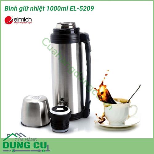 Phích giữ nhiệt 1000ml EL-5209 có phần vỏ và ruột được sản xuất bằng inox bền bỉ, chống biến dạng, gỉ sét; viên nắp bằng nhựa và silicone chất lượng, không phôi nhiễm chất độc hại, đảm bảo an toàn cho sức khỏe người sử dụng. 