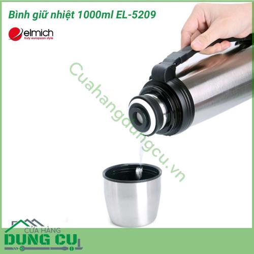 Phích giữ nhiệt 1000ml EL-5209 có phần vỏ và ruột được sản xuất bằng inox bền bỉ, chống biến dạng, gỉ sét; viên nắp bằng nhựa và silicone chất lượng, không phôi nhiễm chất độc hại, đảm bảo an toàn cho sức khỏe người sử dụng. 