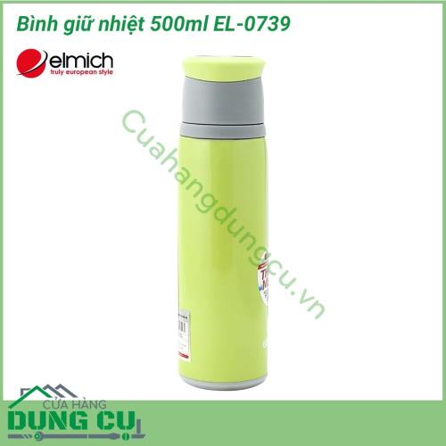 Bình giữ nhiệt 500ml EL-0739 kiểu dáng và màu sắc trẻ trung  bắt mắt, thiết kế tiện dụng với nắp bình có thể dùng làm ca uống nước, nhỏ gọn tiện lợi mang theo bên mình.