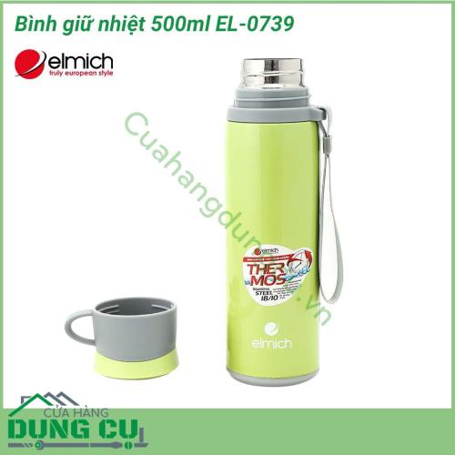 Bình giữ nhiệt 500ml EL-0739 kiểu dáng và màu sắc trẻ trung  bắt mắt, thiết kế tiện dụng với nắp bình có thể dùng làm ca uống nước, nhỏ gọn tiện lợi mang theo bên mình.