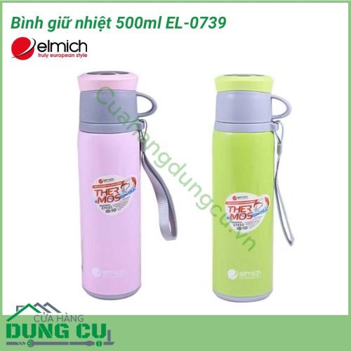 Bình giữ nhiệt 500ml EL-0739 kiểu dáng và màu sắc trẻ trung  bắt mắt, thiết kế tiện dụng với nắp bình có thể dùng làm ca uống nước, nhỏ gọn tiện lợi mang theo bên mình.