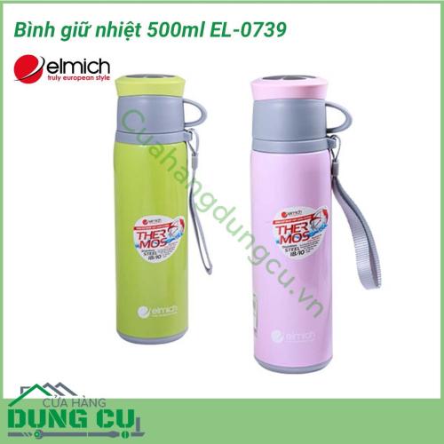 Bình giữ nhiệt 500ml EL-0739 kiểu dáng và màu sắc trẻ trung  bắt mắt, thiết kế tiện dụng với nắp bình có thể dùng làm ca uống nước, nhỏ gọn tiện lợi mang theo bên mình.