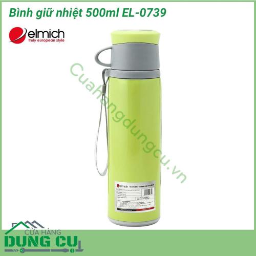 Bình giữ nhiệt 500ml EL-0739 kiểu dáng và màu sắc trẻ trung  bắt mắt, thiết kế tiện dụng với nắp bình có thể dùng làm ca uống nước, nhỏ gọn tiện lợi mang theo bên mình.