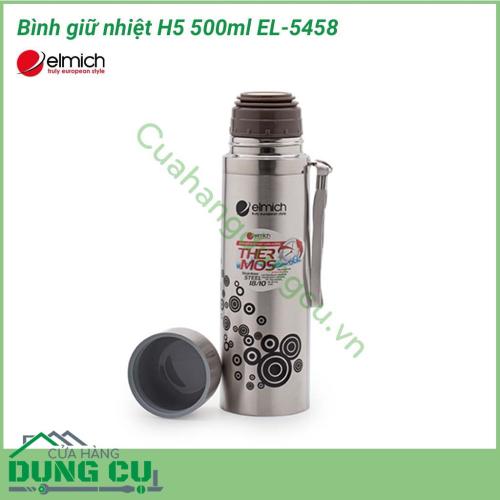 Bình giữ nhiệt H5 500ml EL-5458 sáng bóng chịu nhiệt cực tốt, không bị biến dạng hay mài mòn khi phải chứa nước nóng hay nước lạnh. Inox 304 còn chống hoen rỉ, không bị ăn mòn an toàn với người sử dụng