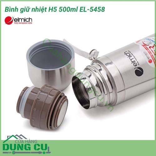 Bình giữ nhiệt H5 500ml EL-5458 sáng bóng chịu nhiệt cực tốt, không bị biến dạng hay mài mòn khi phải chứa nước nóng hay nước lạnh. Inox 304 còn chống hoen rỉ, không bị ăn mòn an toàn với người sử dụng