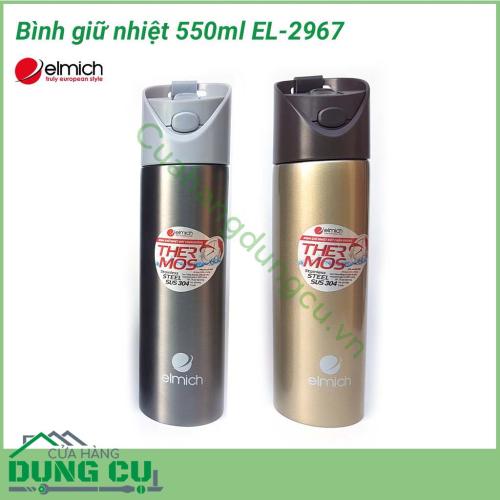 Bình giữ nhiệt 550ml EL-2967 với chất liệu inox 304 và lớp mạ ánh kim bao bọc ngoài bình, chiếc bình mang vẻ đẹp sang trọng và có độ bền dài lâu, với dung tích 550ml, sản phẩm sẽ giúp bạn bảo quản nhiệt độ cả nóng và lạnh cho thức uống.