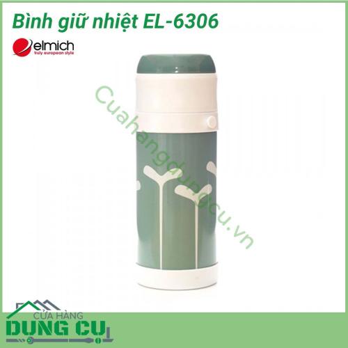 Bình giữ nhiệt EL-6306 được cấu tạo từ 2 lớp inox không gỉ bao bọc lớp chân không cách nhiệt ở giữa, giúp tăng hiệu quả giữ nhiệt. Vỏ ngoài bằng nhựa bền đẹp, chống thấm và dễ vệ sinh.