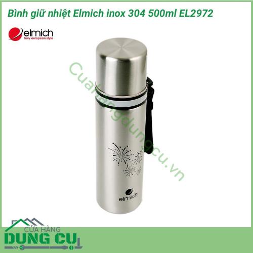 Bình giữ nhiệt Elmich inox 304 500ml EL2972 Bình có thiết kế độc đáo với vỏ bình được bao bọc bởi một lớp chân không, nắp đậy chặt chẽ giúp giữ nhiệt rất tốt. Chất liệu inox 304 với 3 lớp cách nhiệt hiệu quả, giúp giữ cho nước bên trong luôn đảm bảo.