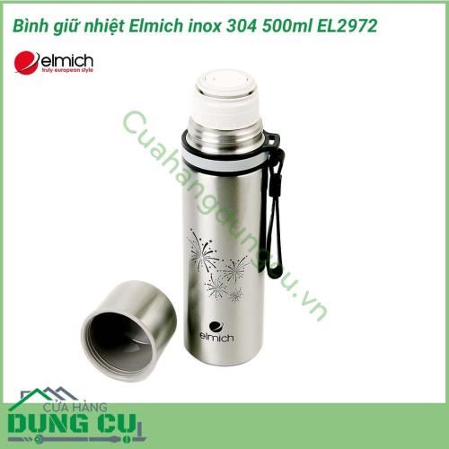 Bình giữ nhiệt Elmich inox 304 500ml EL2972 Bình có thiết kế độc đáo với vỏ bình được bao bọc bởi một lớp chân không, nắp đậy chặt chẽ giúp giữ nhiệt rất tốt. Chất liệu inox 304 với 3 lớp cách nhiệt hiệu quả, giúp giữ cho nước bên trong luôn đảm bảo.