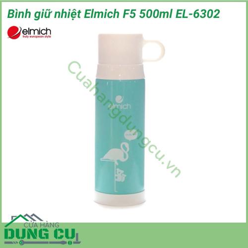 Bình giữ nhiệt Elmich F5 500ml EL-6302 sáng bóng chịu nhiệt cực tốt, không bị biến dạng hay mài mòn khi phải chứa nước nóng hay nước lạnh.