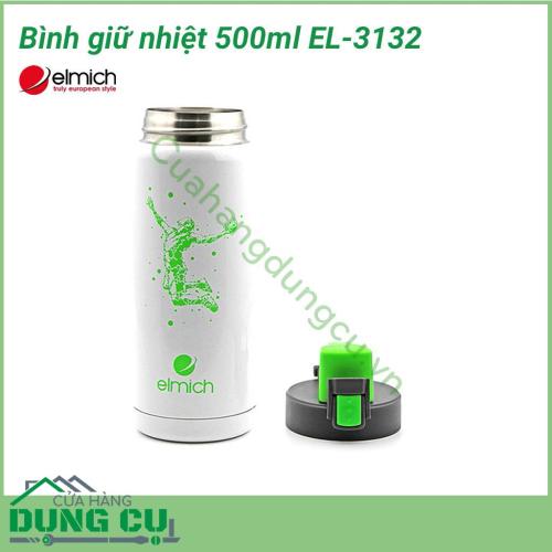 Bình nước giữ nhiệt 500ml EL-3132 có dung tích 500ml thích hợp sử dụng cho một người. Bình EL-3132 được làm bằng chất liệu inox 304 đảm bảo độ bền. Màu sắc bình thiết kế trang nhã, đẹp mắt.