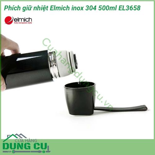 Phích giữ nhiệt Elmich inox 304 500ml EL3658 có màu xanh ngọc và đen bóng đẹp mắt, dung tích 500ml trữ thức uống đủ cho 1 người dùng, nhỏ gọn dễ mang theo ra ngoài. 