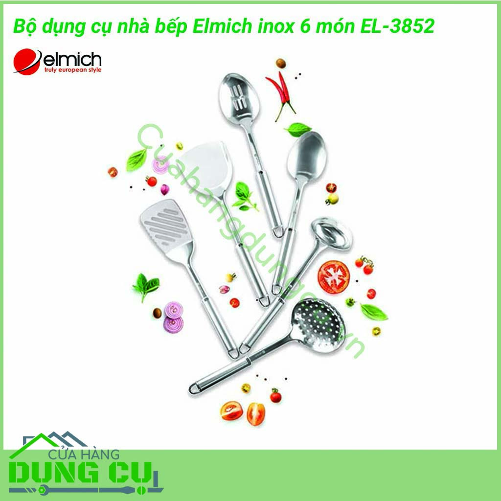 Bộ dụng cụ nhà bếp Elmich inox 6 món EL-3852 là dòng sản phẩm được sử dụng chất liệu vượt trội và đạt tiêu chuẩn chất lượng Châu Âu. Các sản phẩm có thiết kế gọn nhẹ, kiểm dáng đẹp mắt đem lại sự trang nhã và sang trọng cho không gian bếp.