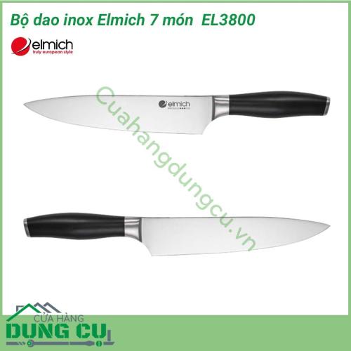 Bộ dao inox Elmich 7 món (4 dao, 1 kéo, 1 thanh mài dao, 1 giá để dao) EL3800 được làm từ inox cao cấp không gỉ, an toàn cho sức khỏe. Bộ sản phẩm có độ cứng đạt tới 52HRC khiến cho dao sắc và bền bỉ hơn. Kích cỡ dao vừa tay giúp sử dụng dễ dàng.