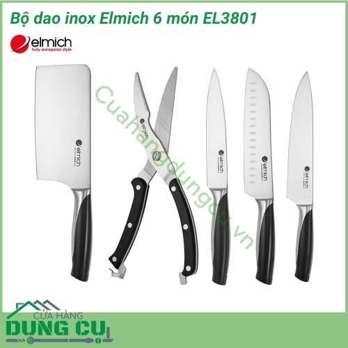 Bộ dao inox Elmich 6 món EL3801 (4 dao, 1 kéo, 1 giá để dao) giúp công việc nội trợ của bạn trở nên dễ dàng hơn với lưỡi dao sắc bén.  Được làm từ inox cao cấp không gỉ, an toàn cho sức khỏe.