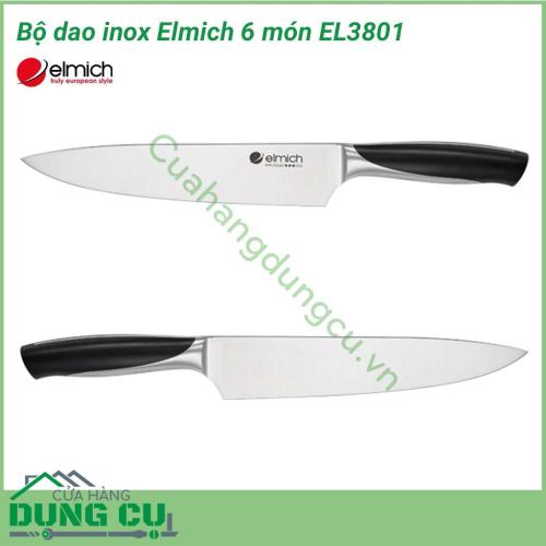 Bộ dao inox Elmich 6 món EL3801 (4 dao, 1 kéo, 1 giá để dao) giúp công việc nội trợ của bạn trở nên dễ dàng hơn với lưỡi dao sắc bén.  Được làm từ inox cao cấp không gỉ, an toàn cho sức khỏe.