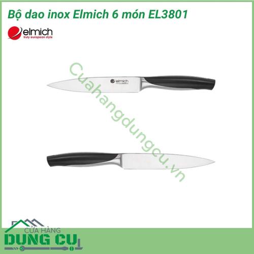 Bộ dao inox Elmich 6 món EL3801 (4 dao, 1 kéo, 1 giá để dao) giúp công việc nội trợ của bạn trở nên dễ dàng hơn với lưỡi dao sắc bén.  Được làm từ inox cao cấp không gỉ, an toàn cho sức khỏe.