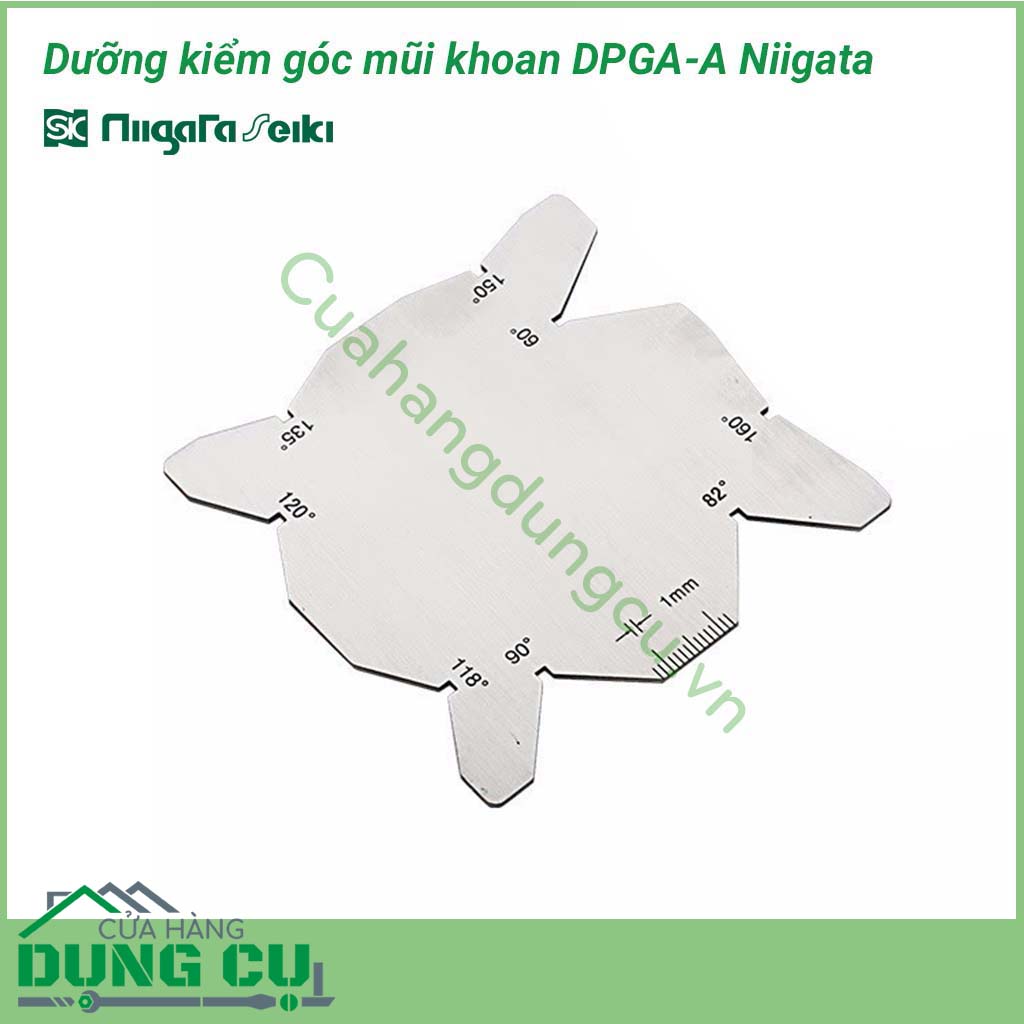 Dưỡng kiểm góc mũi khoan DPGA-A Niigata được làm bằng chất liệu inox cao cấp không gỉ, sử dụng dùng để đo góc đỉnh mũi khoan sau khi mài.