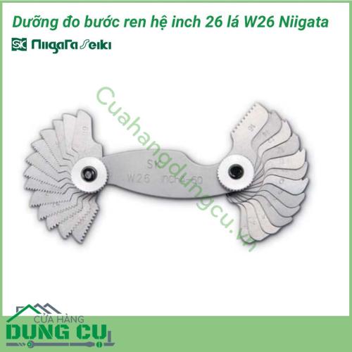 Dưỡng đo bước ren hệ inch 26 lá W26 Niigata có thiết kế thông minh, được chế tạo từ vật liệu hợp kim cao cấp, sáng bóng, chắc chắn, chịu được va chạm mạnh trong quá trình sử dụng. Dưỡng đo gồm 26 lá khác nhau, thể hiện thông số rõ ràng, sắc nét.