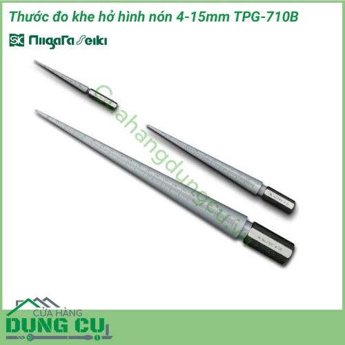 Thước đo khe hở hình nón 4-15mm TPG-710B được làm bằng chất liệu thép SK có độ cứng cao, không bị mài mòn và gỉ sét sau thời gian dài sử dụng. Thước sản xuất trên được ứng dụng rộng rãi trong các ngành chế tạo cơ khí, sửa chữa chi tiết máy móc..