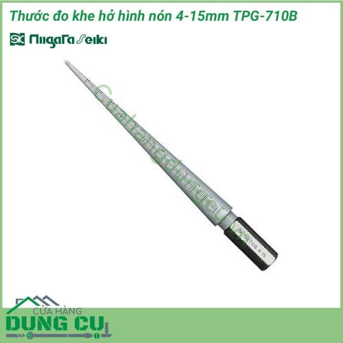 Thước đo khe hở hình nón 4-15mm TPG-710B được làm bằng chất liệu thép SK có độ cứng cao, không bị mài mòn và gỉ sét sau thời gian dài sử dụng. Thước sản xuất trên được ứng dụng rộng rãi trong các ngành chế tạo cơ khí, sửa chữa chi tiết máy móc..