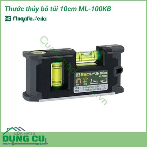 Thước thủy bỏ túi 10cm ML-100KB Niigata sử dụng để đo phương ngang và phương thẳng đứng, hỗ trợ đo 360°.  Thước thủy được sử dụng nhiều trong ngành xây dựng, công nghiệp dầu khí, cơ khí (đóng tàu, lắp ráp máy...)