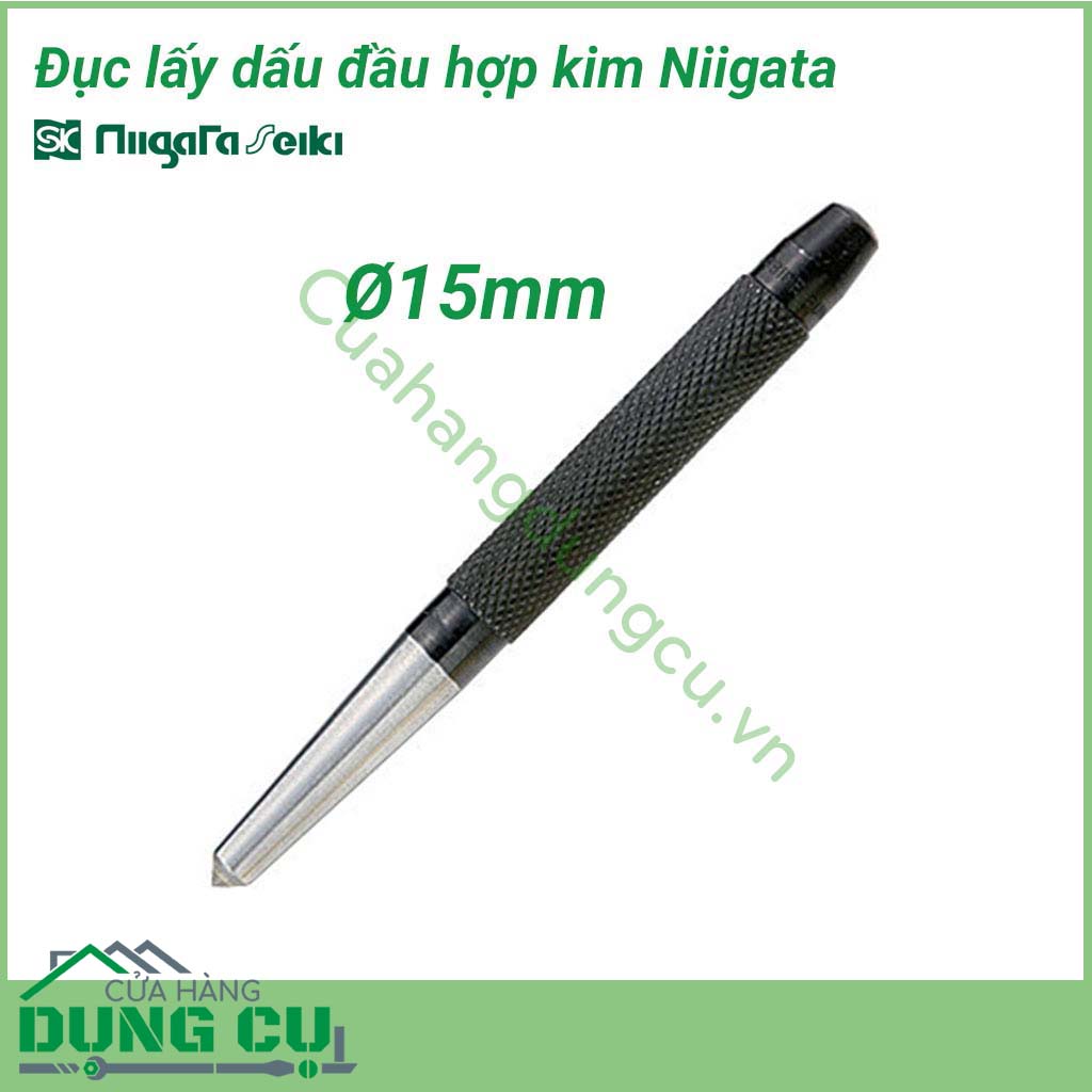 Đục lấy dấu đầu hợp kim Ø15 TCP-L Niigata sử dụng để lấy dấu hoặc vạch dấu trên kim loại, gỗ, nhựa…Đục lấy dấu được làm từ hợp kim, độ bền cao.