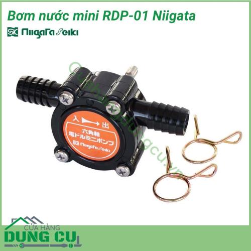 Bơm nước mini RDP-01 Niigata được nhập khẩu ở Nhật Bản chuyên dùng để cấp hoặc thoát nước, hoạt động nhờ máy khoan cầm tay. Được sử dụng trong các nhà máy, công trình, cũng như dân dụng (thay nước cho bể cá..).