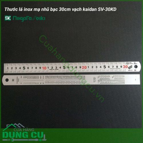 Thước lá inox mạ nhũ bạc 30cm vạch kaidan SV-30KD là dụng cụ đo chính xác với thiết kế nổi bật như nhỏ gọn, giúp bạn sử dụng thoải mái khi đo đạc tại những điều kiện khó khăn.