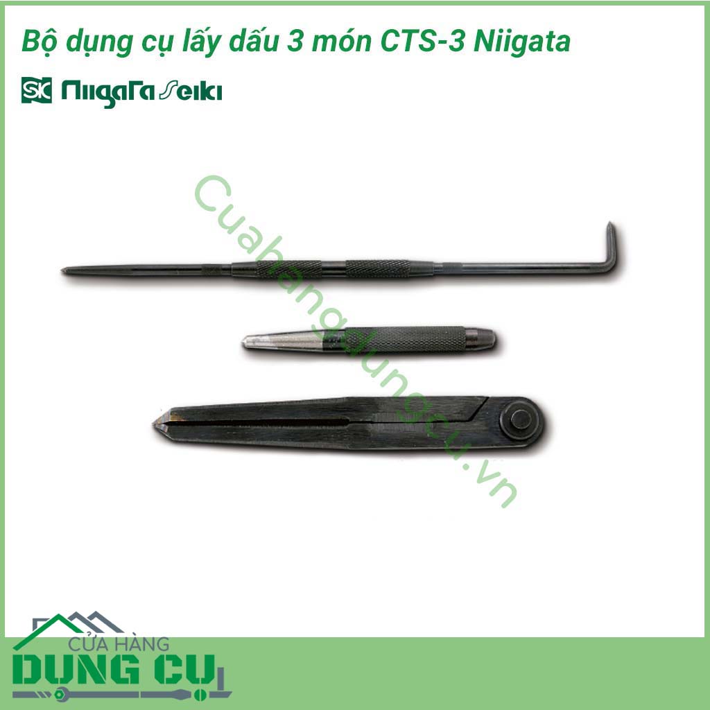 Bộ dụng cụ lấy dấu 3 món CTS-3 Niigata sử dụng để đánh dấu, định vị như đục lấy dấu, bút đánh dấu trên sắt, thép, gỗ nhựa để khoan cưa hay đục giúp cho việc khoan cưa cắt.